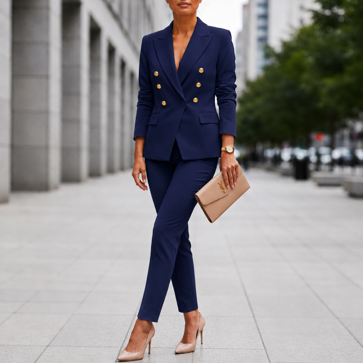 Monaco Double-Breasted Blazer and Straight Leg Trouser Suit