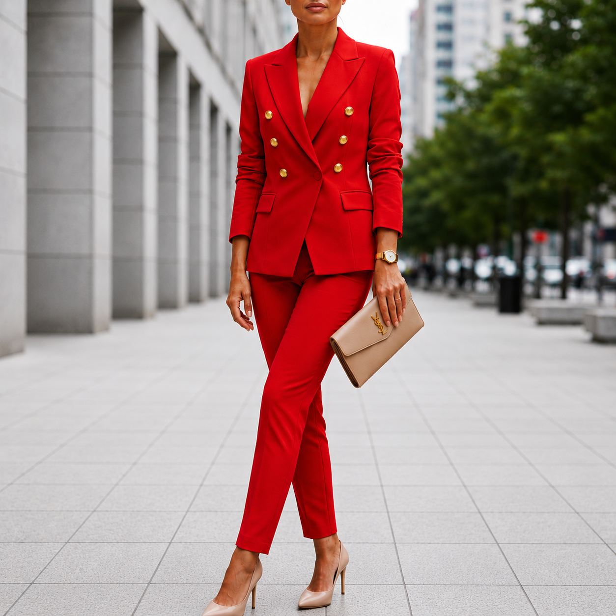 Monaco Double-Breasted Blazer and Straight Leg Trouser Suit