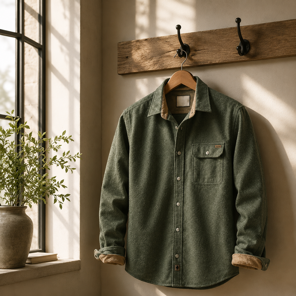 Redwood Brushed Corduroy-Trim Overshirt