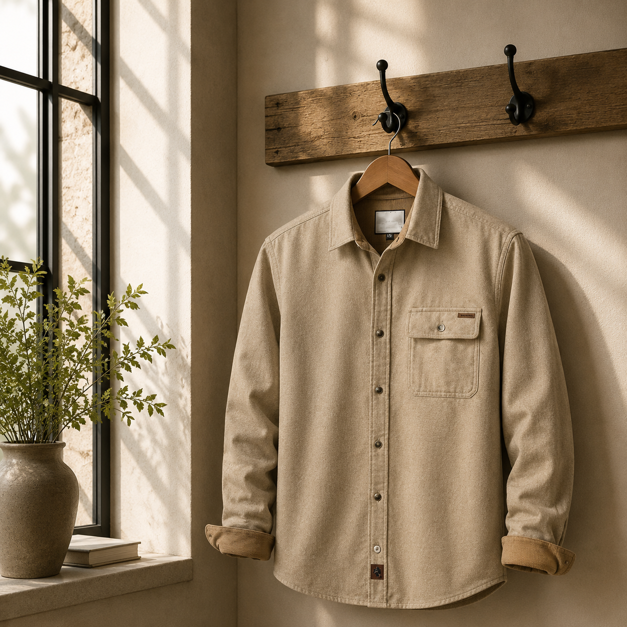 Redwood Brushed Corduroy-Trim Overshirt