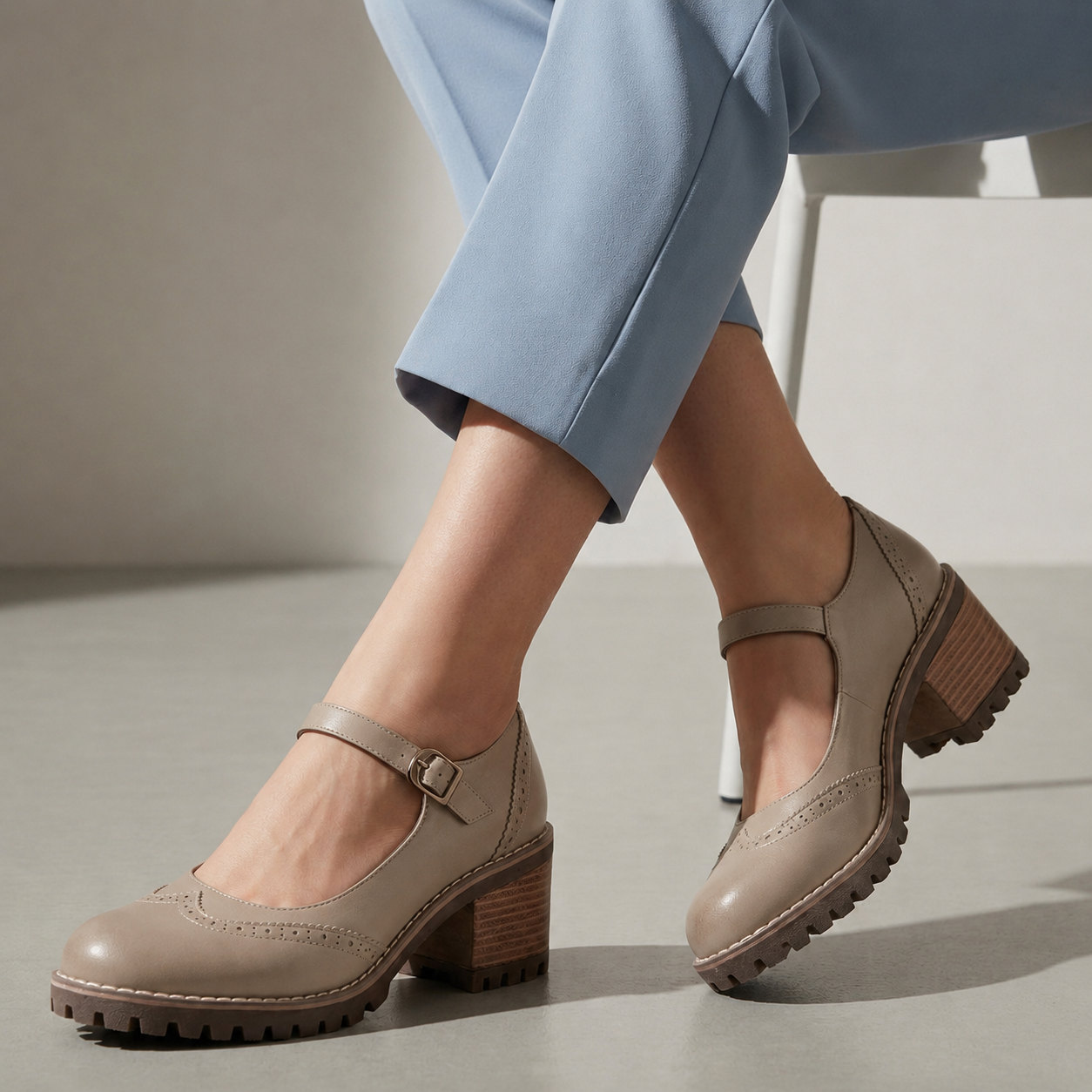 Lucinda Leather Chunky Heeled Shoes