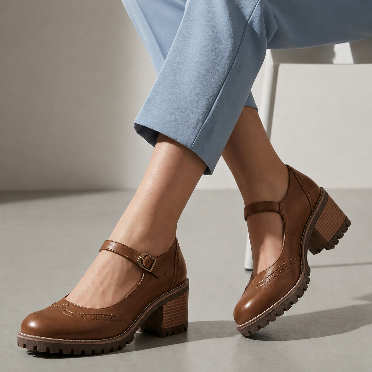 Lucinda Leather Chunky Heeled Shoes